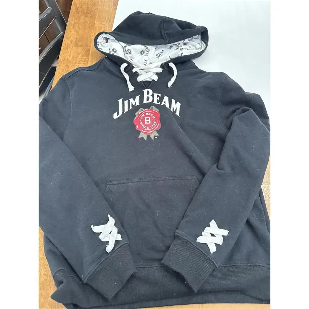 Jim Beam Sweatshirt Womens XL Black Hoodie Laces Whiskey Rocket Metal Biker - Picture 1 of 10